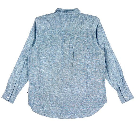 Gap Women Linen Blend Button Down Blue Chambray Shirt Size Large Long Sleeve NWT - Picture 2 of 11